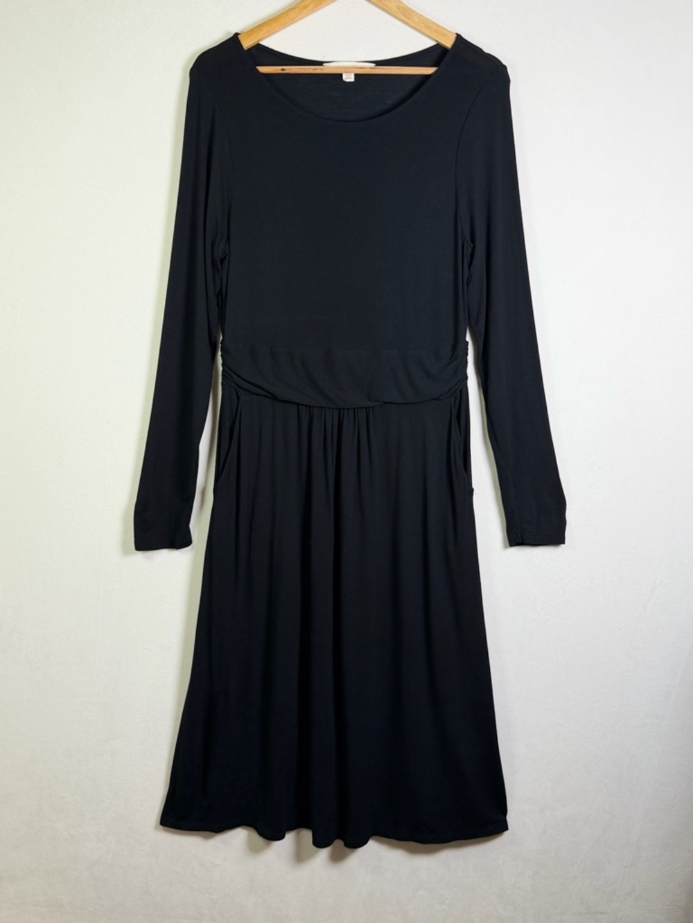 Boden Women’s Black Long Sleeve Dress Sz 10 Ruched Waist Pockets Stretch - Picture 2 of 9
